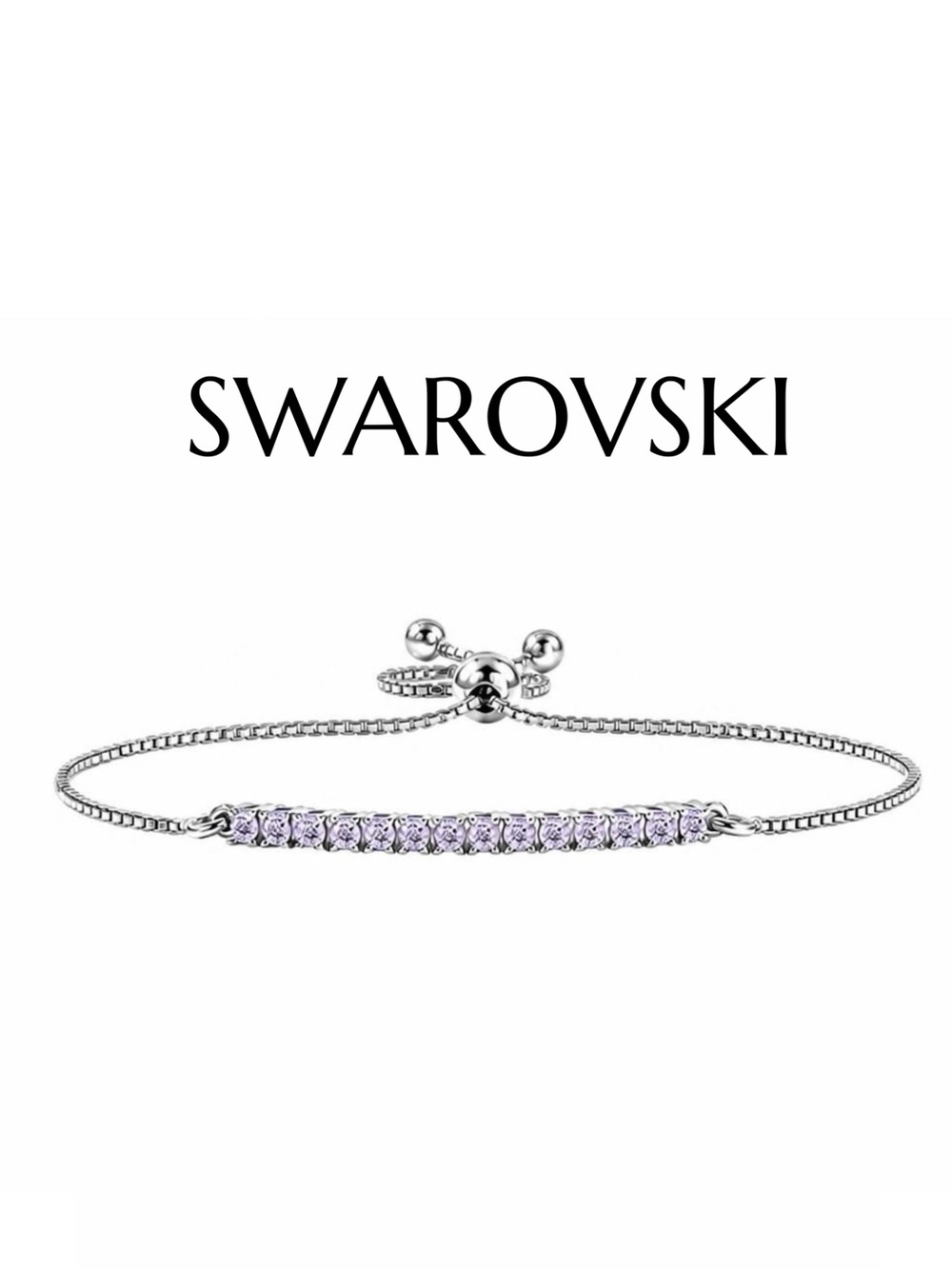 Purple Amethyst Swarovski Element Bolo Bracelet in Sterling Silver